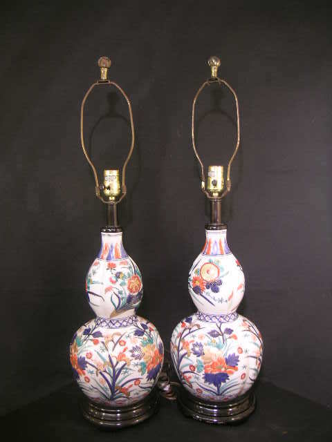 PR LG IMARI FLORAL HAND PAINTED PORCELAIN LAMPS
