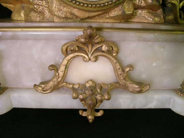 ANTIQUE FRENCH GILT ALABASTER LION HORSE CLOCK - 3