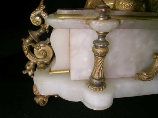 ANTIQUE FRENCH GILT ALABASTER LION HORSE CLOCK - 4