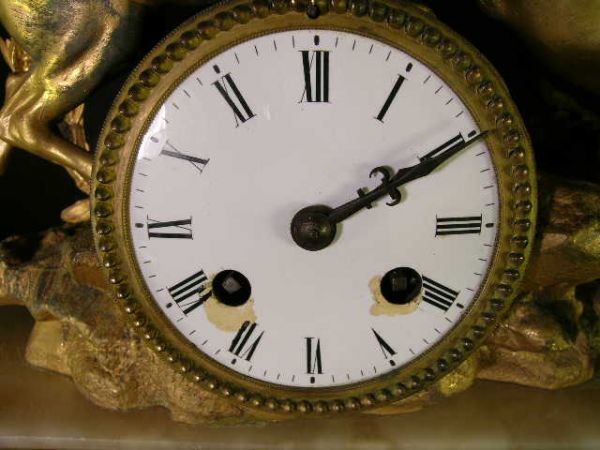 ANTIQUE FRENCH GILT ALABASTER LION HORSE CLOCK - 5