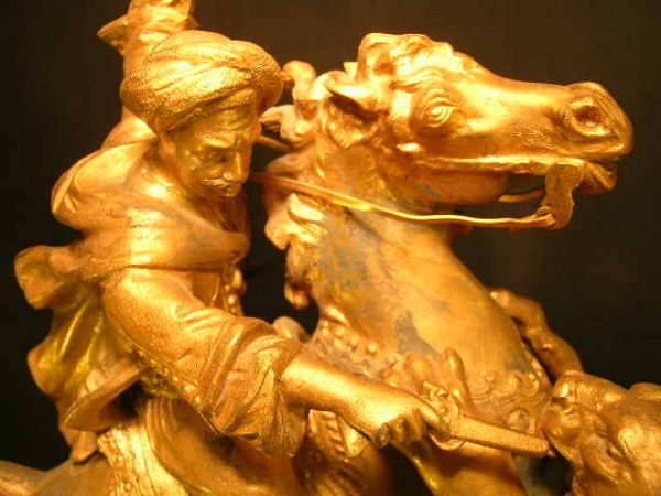 ANTIQUE FRENCH GILT ALABASTER LION HORSE CLOCK - 7