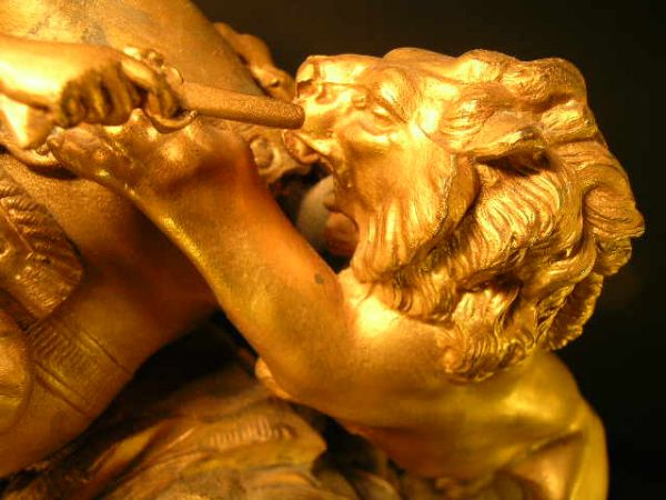 ANTIQUE FRENCH GILT ALABASTER LION HORSE CLOCK - 8