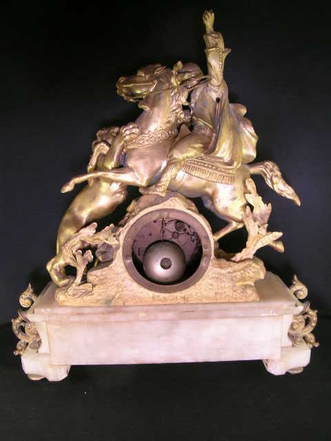 ANTIQUE FRENCH GILT ALABASTER LION HORSE CLOCK - 9