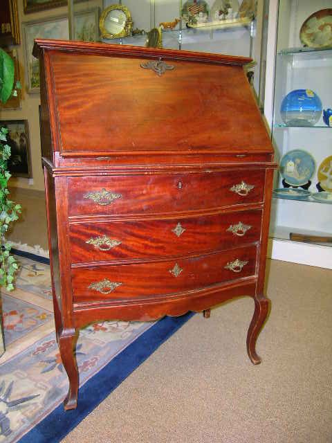MAHOGANY FALL FRONT 3 DRAWER ANTIQUE DESK - 2