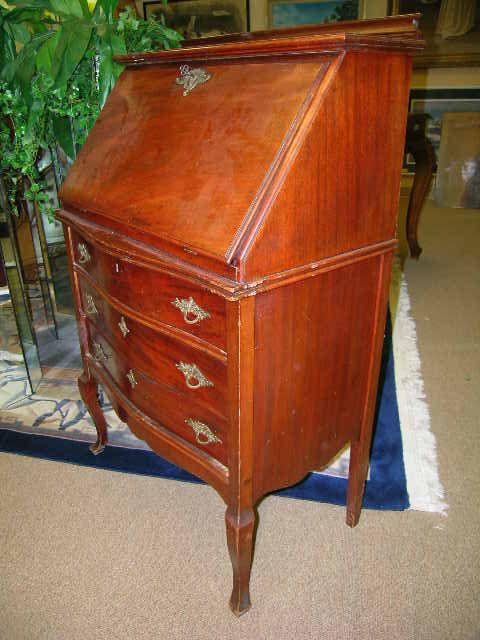 MAHOGANY FALL FRONT 3 DRAWER ANTIQUE DESK - 3