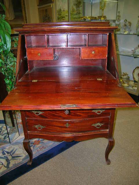 MAHOGANY FALL FRONT 3 DRAWER ANTIQUE DESK - 5