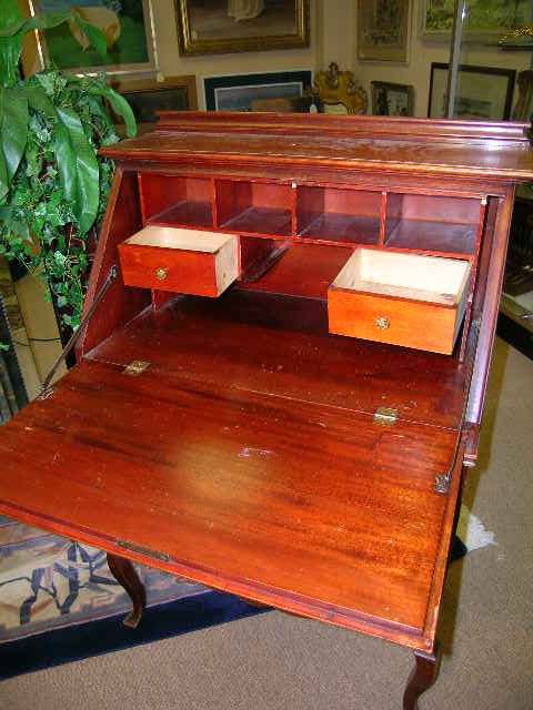 MAHOGANY FALL FRONT 3 DRAWER ANTIQUE DESK - 6