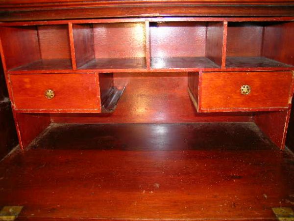 MAHOGANY FALL FRONT 3 DRAWER ANTIQUE DESK - 7