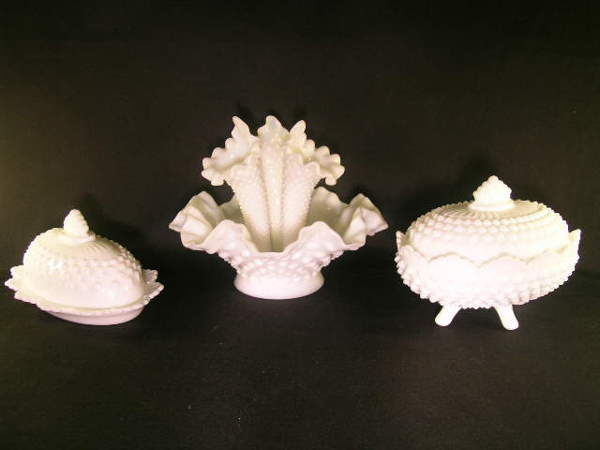 FENTON MILK GLASS EPERGNE BUTTER DOME CANDY DISH