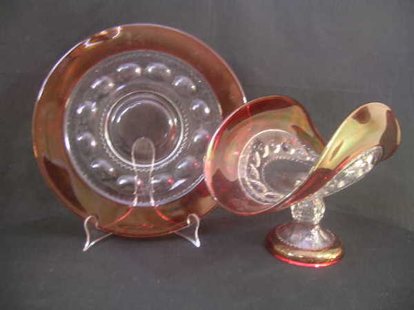 EAPG CRANBERRY FLASH GLASS PLATTER AND BOWL