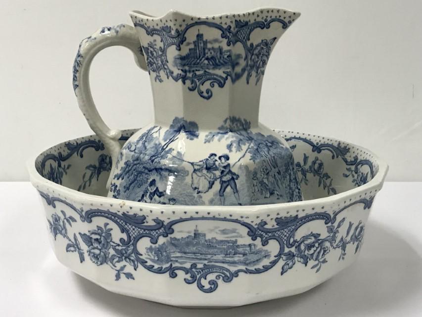 MASON'S IRONSTONE WASH BOWL & PITCHER BLUE/WHITE (1 of 20)