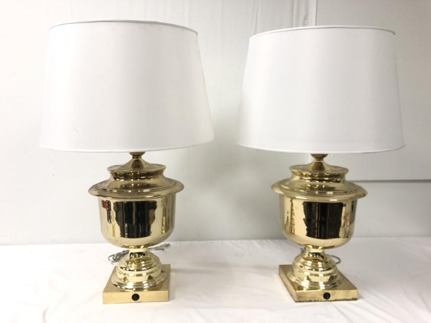 CONTEMPORARY BRASS URN SHAPE TABLE LAMPS, PAIR (1 of 16)