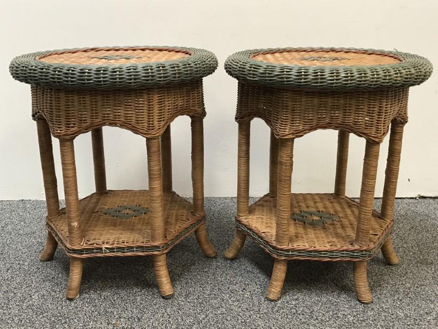 PAIR MODERN TWO TONE WICKER ROUND COFFEE TABLES (1 of 10)