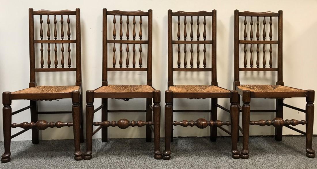 FOUR ANTIQUE ENGLISH OAK RUSH SEAT SIDE CHAIRS (1 of 14)