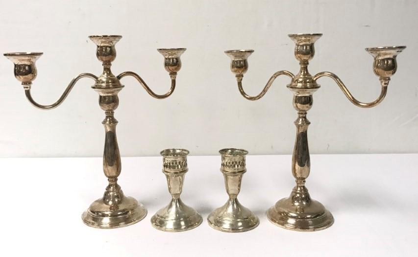 FOUR PCS. AMERICAN STERLING CANDLE HOLDERS, 20TH C (1 of 12)