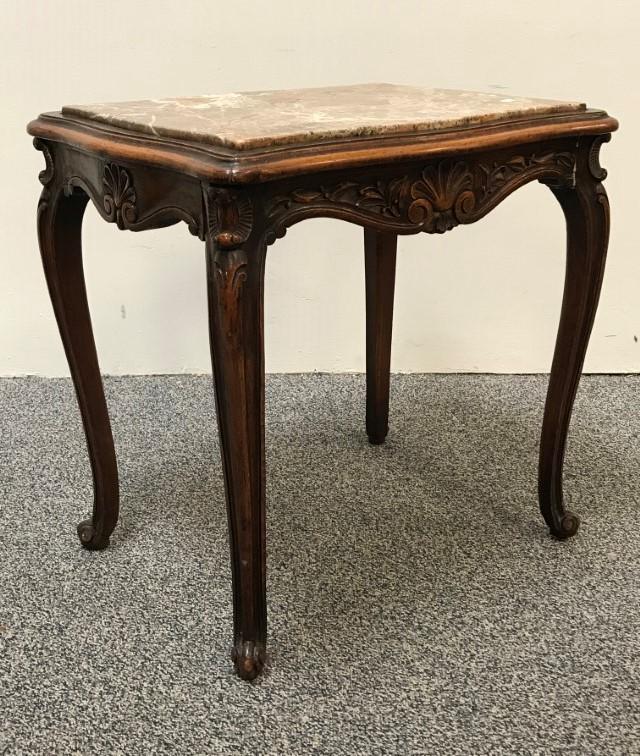 ANTIQUE LOUIS XV STYLE WALNUT MARBLE TOP TABLE (1 of 14)