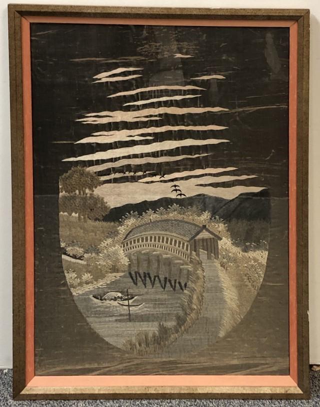 CHINESE FRAMED SILK LANDSCAPE WALL HANGING, (1 of 7)