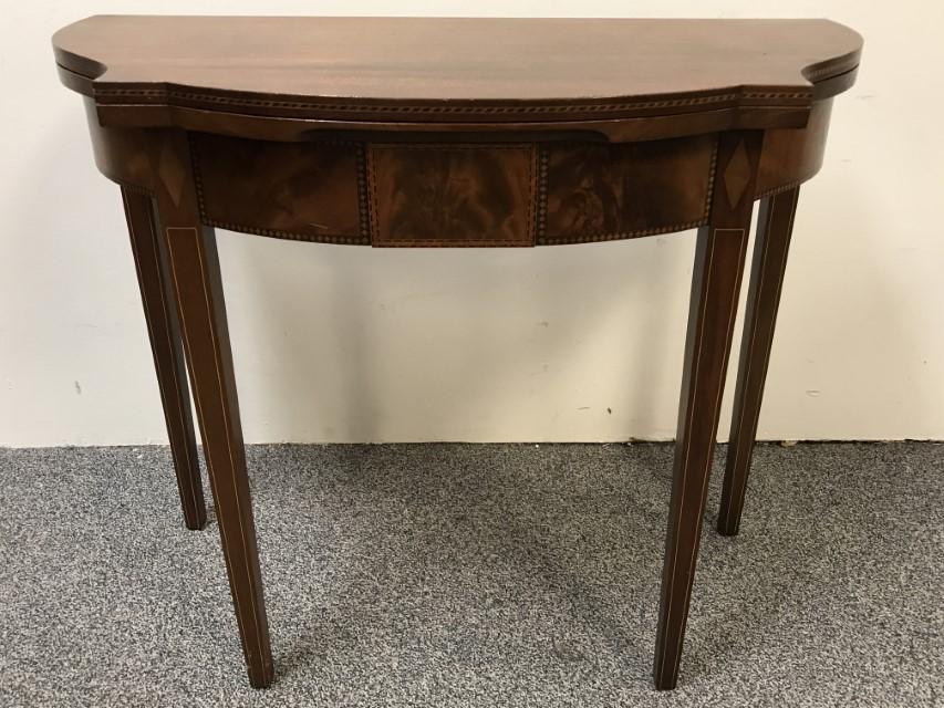 HEPPLEWHITE STYLE INLAID MAHOGANY FLIP-TOP TABLE (1 of 9)