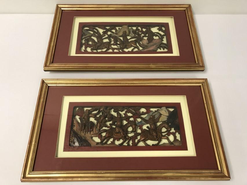 PR. CARVED WOOD CHINESE BATTLE SCENE RELIEF PANELS (1 of 11)