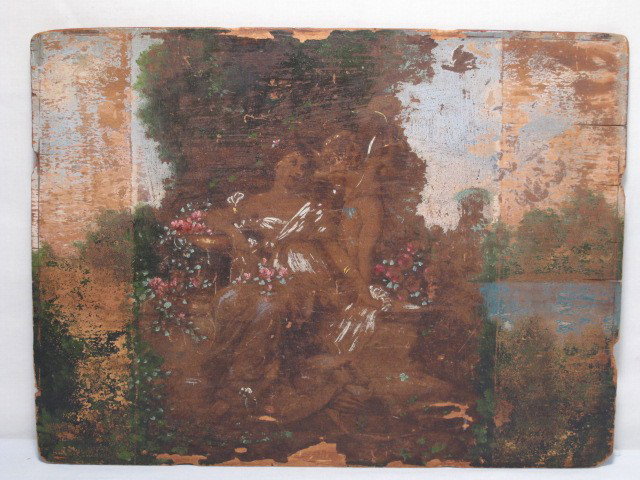FRENCH DECOUPAGE PANEL: 19th century, cupid and Venus decoupage on panel, hand enhanced. 15" x 111/2". Shipping weight 1.4 lbs.