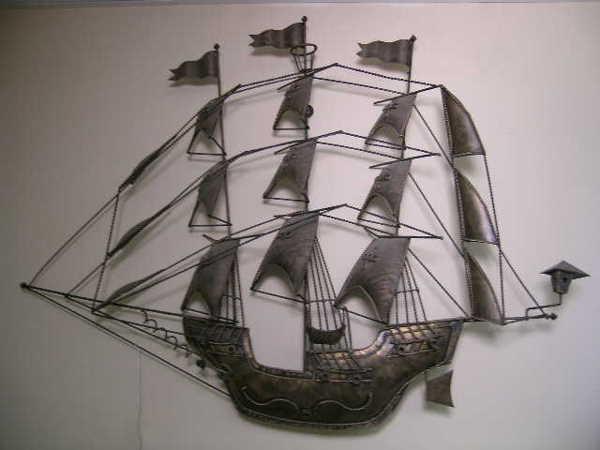 394 Vintage Metal Wall Art Sailing Ship