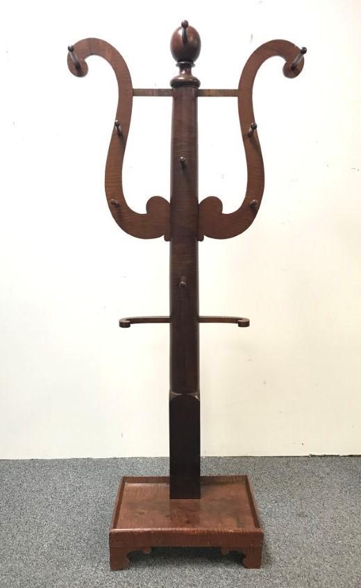 AMERICAN 19TH C. MAHOGANY HALL TREE WITH SHOE TRAY (1 of 16)