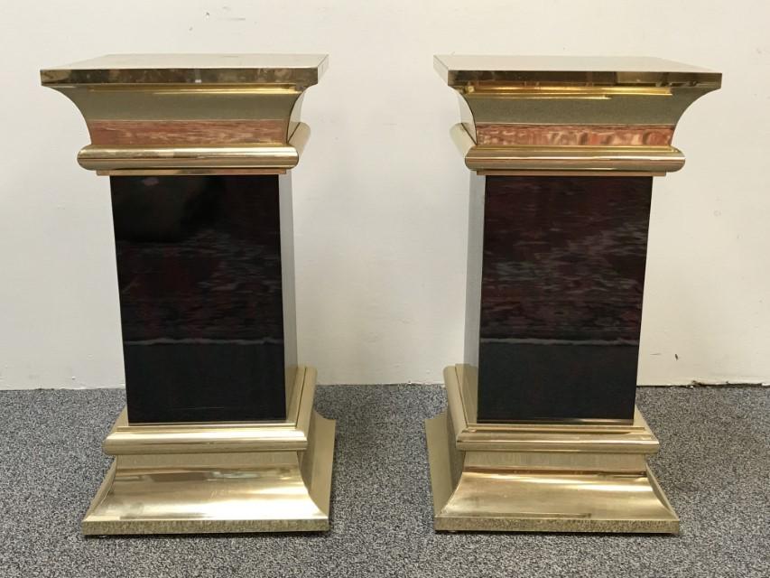 PAIR HOLLYWOOD REGENCY STYLE BRASS PEDESTAL STANDS (1 of 10)