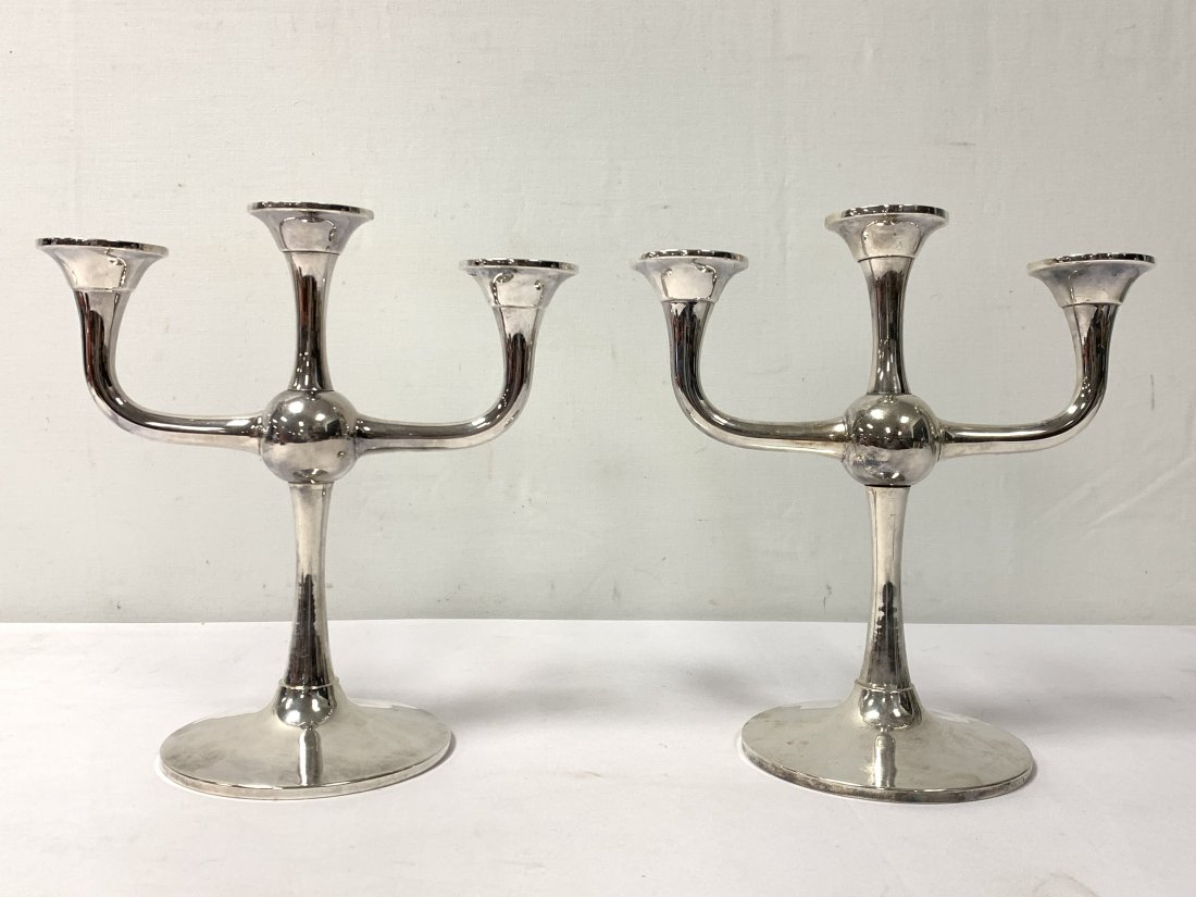 PAIR MODERN SCANDINAVIAN SILVER CANDELABRA (1 of 9)