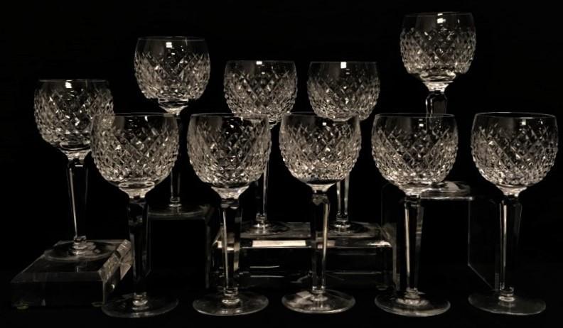 10 PCS WATERFORD 'ALANA' PATTERN WINE HOCK GLASSES: 10 PCS. WATERFORD 'ALANA' PATTERN WINE HOCK GLASSES. Signed. H 7 1/2". Weight: approx. 7 lbs. total. Condition: good - see photos.