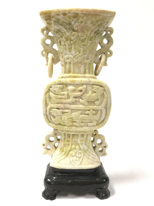 CHINESE CARVED WHITE SOAPSTONE URN WITH LOOSE RINGS (1 of 11)