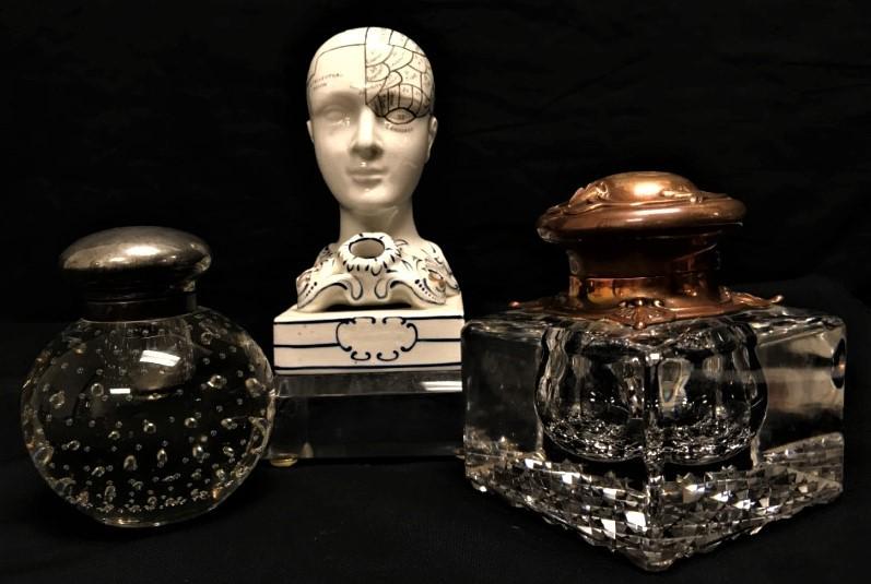 3 PCS. 20TH C. GLASS & PORCELAIN INWELLS (1 of 17)