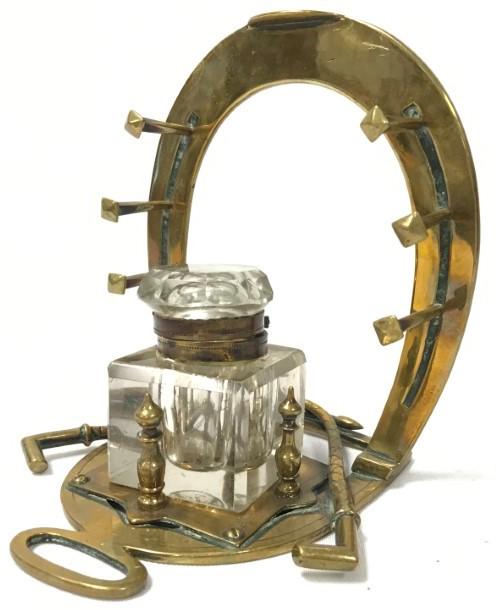 ANTIQUE BRASS HORSESHOE INKSTAND (1 of 12)