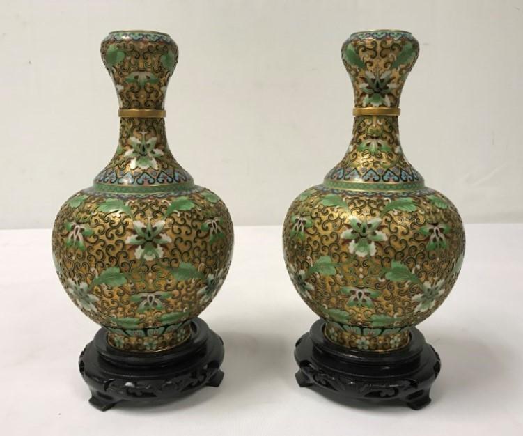 PAIR CHINESE CLOISONNE VASES, LATER 20TH C. (1 of 9)