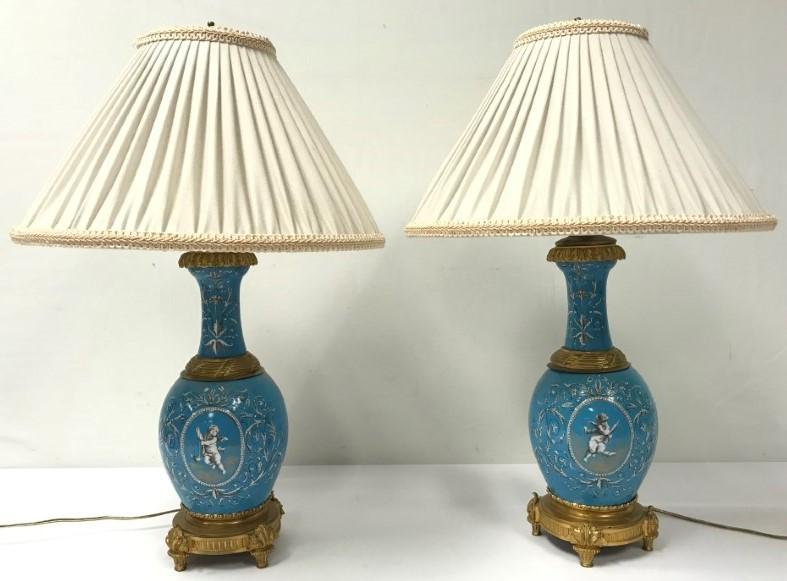 PR. FRENCH ENAMELED PORCELAIN & BRONZE TABLE LAMPS (1 of 16)
