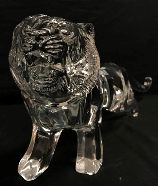 LARGE DAUM CRYSTAL TIGER FIGURINE, H 8", L 24", (1 of 16)