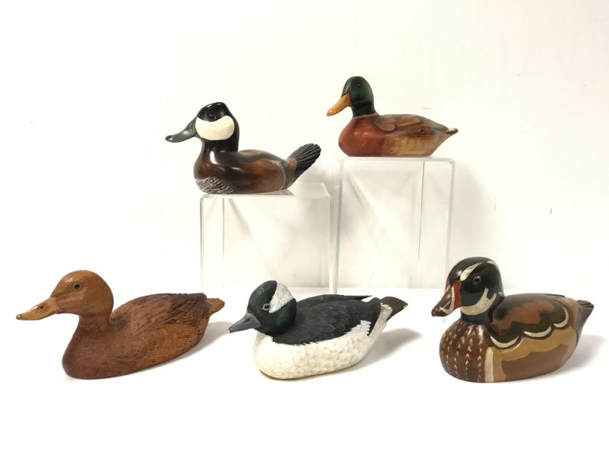 5 MODERN PAINTED CARVED WOOD SIGNED DUCK DECOYS (1 of 16)
