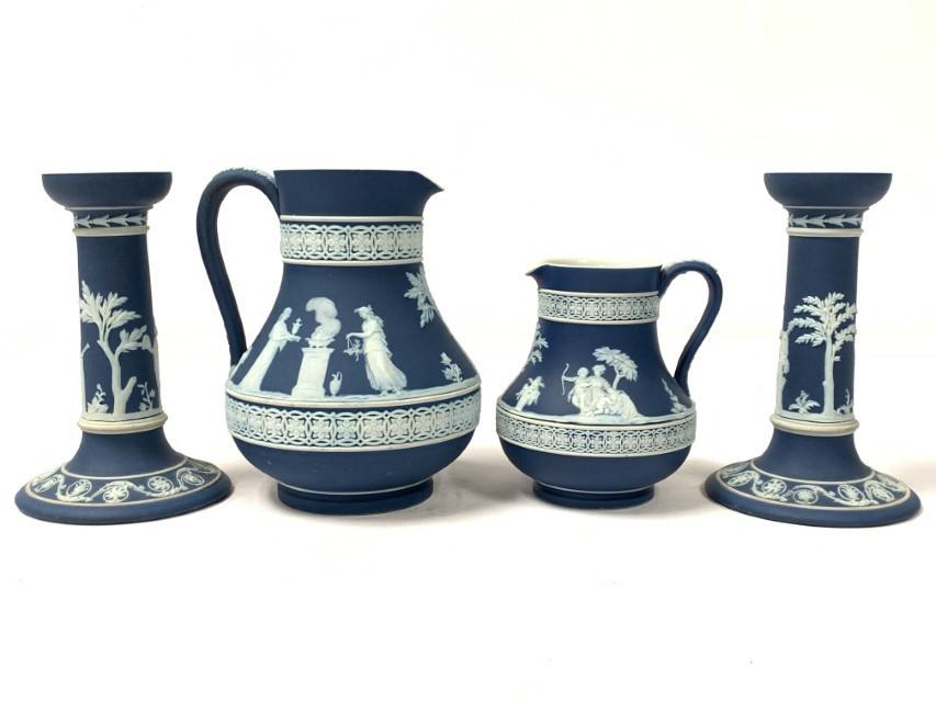 4 PCS. WEDGWOOD JASPERWARE PITCHERS & CANDLESTICKS (1 of 15)
