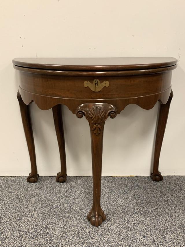 KITTINGER MAHOGANY FLIP TOP DEMILUNE TABLE (1 of 15)