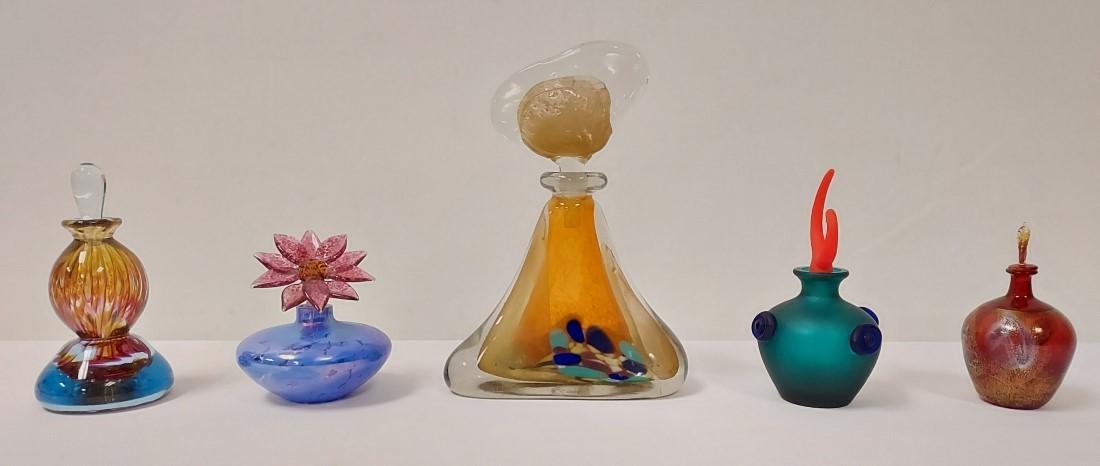 FIVE ART GLASS PERFUME BOTTLES (1 of 14)