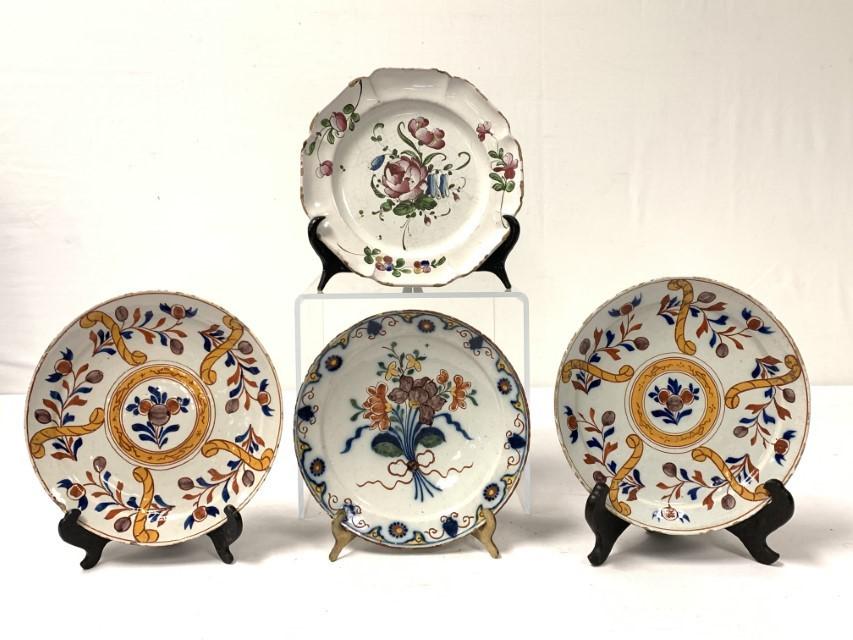 FOUR 18TH C. DELFT HAND PAINTED POTTERY PLATES (1 of 15)