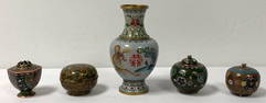 5 PCS.CHINESE CLOISONNE GROUPING, 20TH/21ST C.