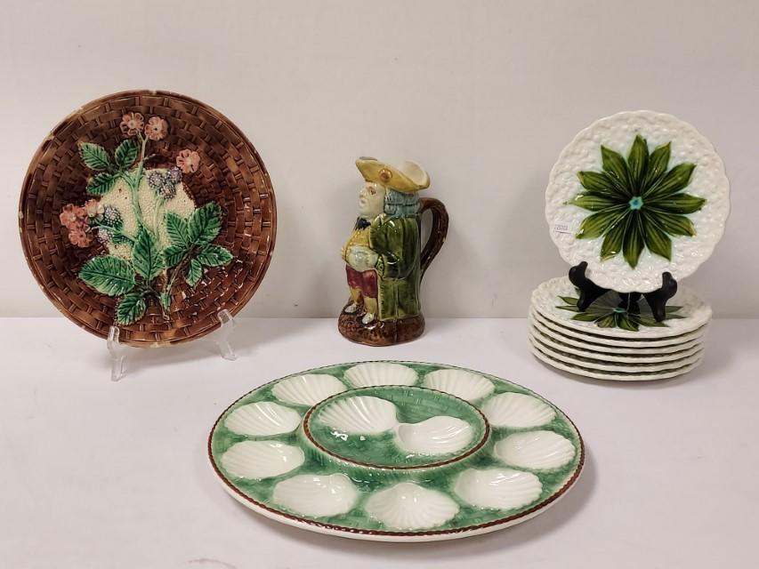 LOT OF ASSORTED ANTIQUE MAJOLICA POTTERY - 10 PCS (1 of 16)