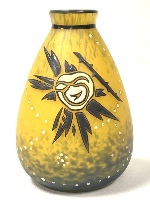 ANDRE DELATTE NANCY ART DECO ENAMELED GLASS VASE (1 of 8)