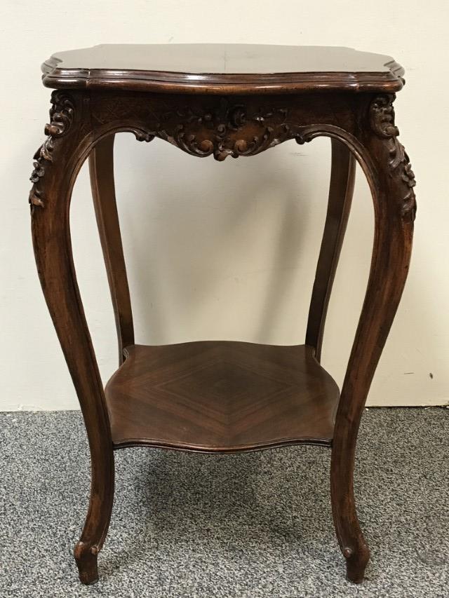 FRENCH STYLE CARVED MAHOGANY 1940'S SIDE TABLE (1 of 10)