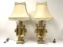 PAIR ANTIQUE BRASS RUSSIAN SAMOVAR AS TABLE LAMPS