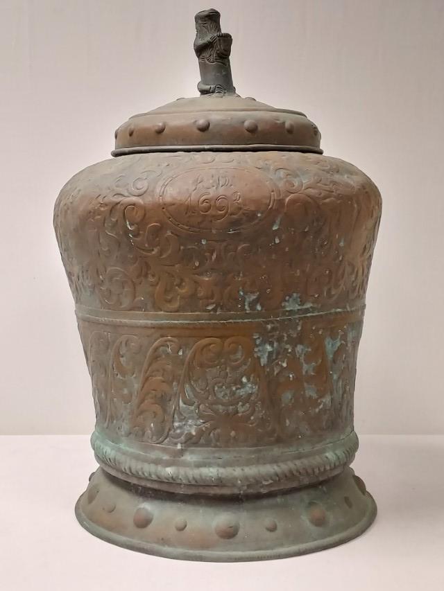 LARGE ANTIQUE EMBOSSED COPPER FLOOR GINGER JAR (1 of 15)