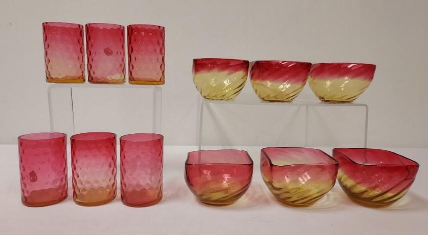 ANTIQUE AMBERINA GLASS LOT CUPS & FINGER BOWLS 14P (1 of 13)