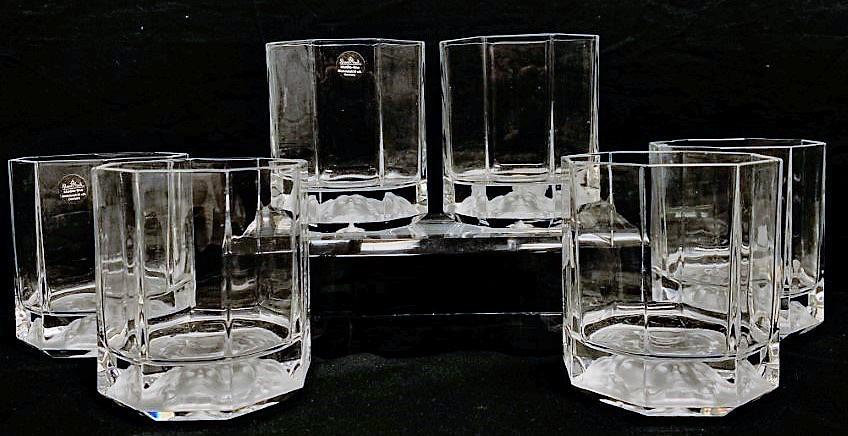 VERSACE FOR ROSENTHAL MEDUSA LUMIERE TUMBLERS: Versace for Rosenthal: six Medusa Lumiere crystal double old fashioned glass or tumblers / rock glasses. Each one signed on the side near the base and measures 3.5" tall. Condition: like new, no signs