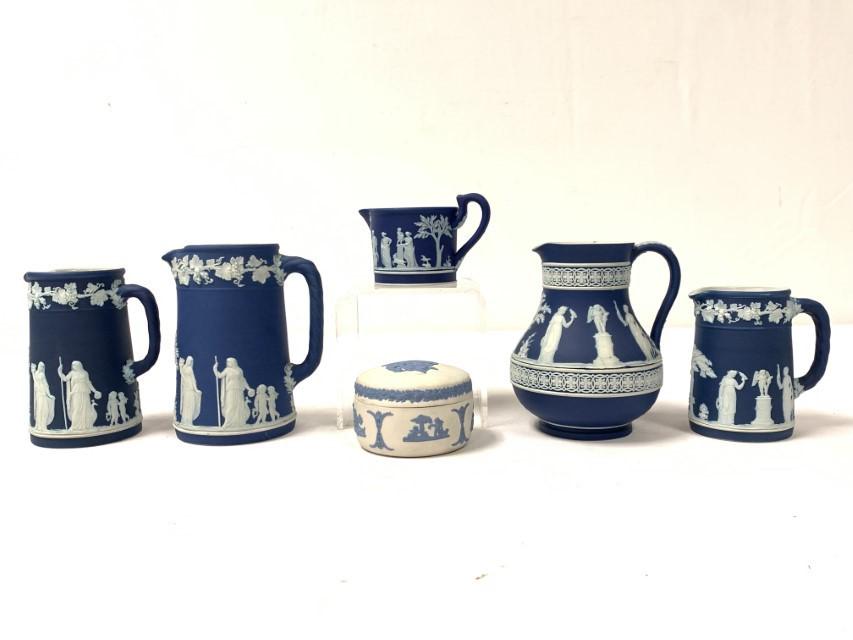 6 PCS. WEDGWOOD JASPERWARE PITCHERS, RING BOX (1 of 20)