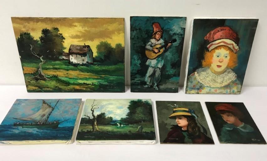 6 PCS - ELLIOT ORR (US 1904-1997), OIL PAINTINGS,: Massachusetts and Florida artist. From 8" X 6" to 12" x 16"; on canvas and board, landscapes, portraits, sailing. All unframed and signed. Condition: generally good can have some minor nicks especiall